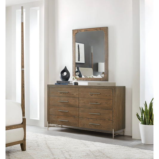 Chapman Eight-Drawer Dresser by Hooker Furniture in sorrel. Made from white oak veneers, metal base in a modern style.