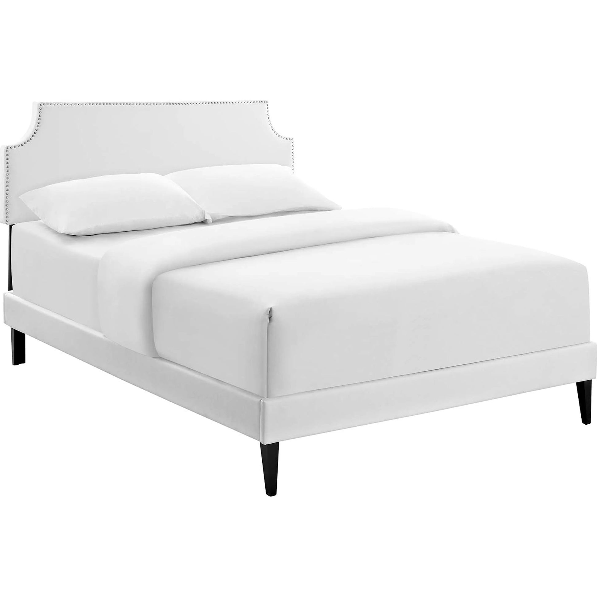 Ava Platform Bed with Squared Tapered Legs by Evans & Londeen in white. Made from vinyl in a transitional style.