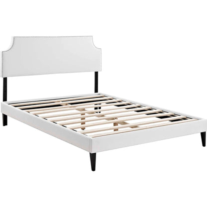 Ava Platform Bed with Squared Tapered Legs by Evans & Londeen in white. Made from vinyl in a transitional style.