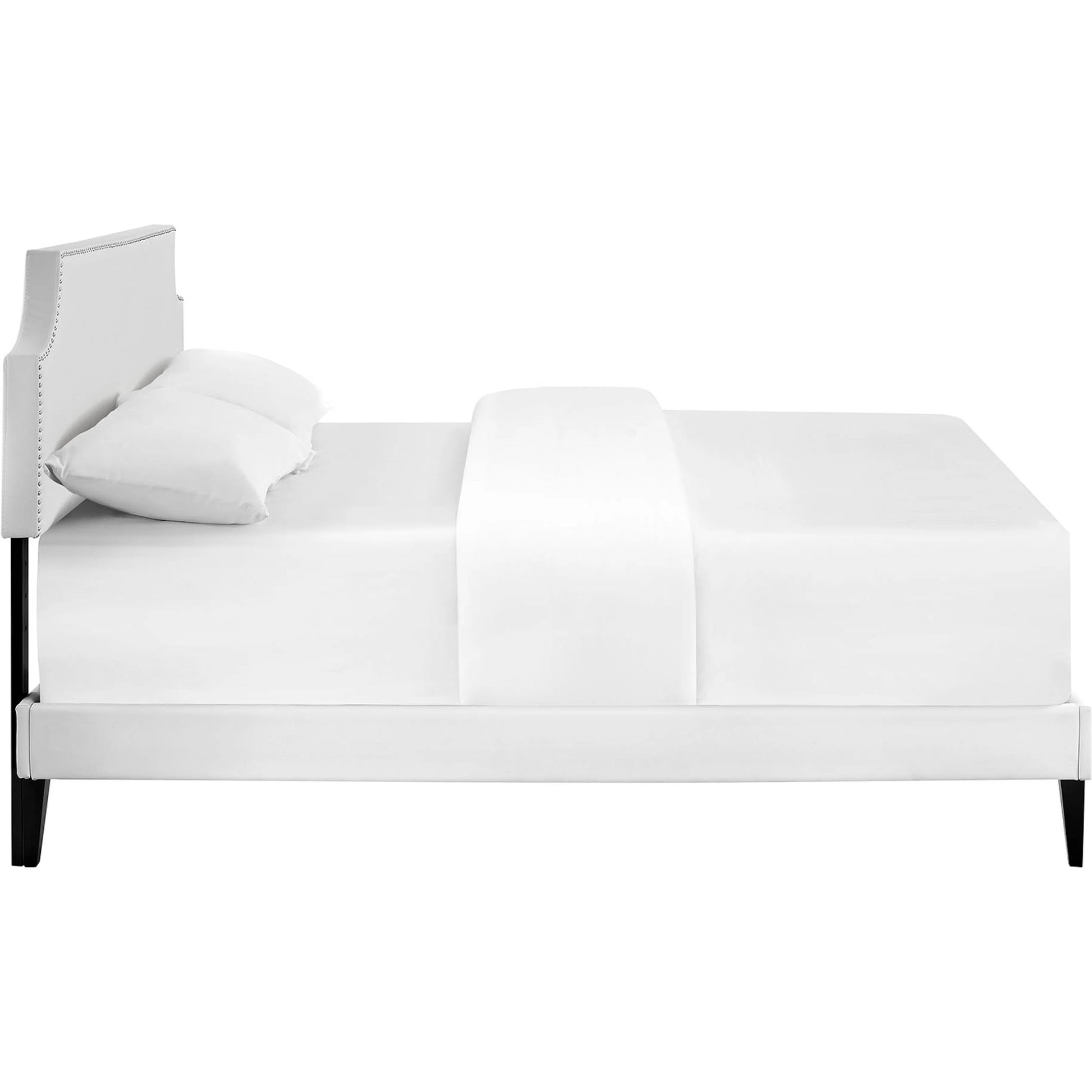 Ava Platform Bed with Squared Tapered Legs by Evans & Londeen in white. Made from vinyl in a transitional style.