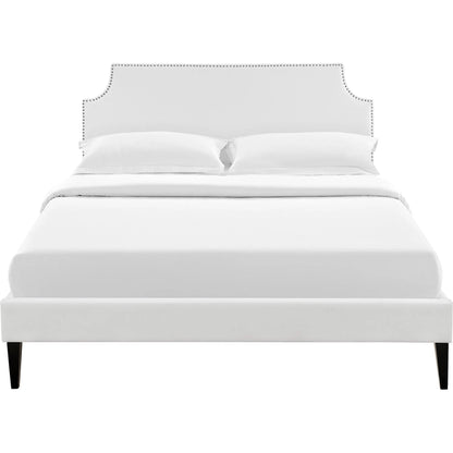 Ava Platform Bed with Squared Tapered Legs by Evans & Londeen in white. Made from vinyl in a transitional style.