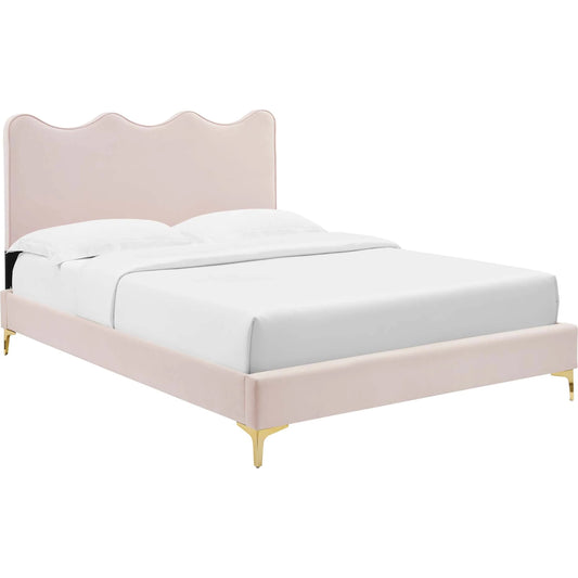 Cabarrus Platform Bed by Evans & Londeen. Made from mdf, plywood, laminated veneer lumber, 20kg, m3 density foam, yuhua polyester fabric, poplar slats in a modern style.