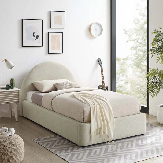 Edwards Arched Round Platform Bed by Evans & Londeen. Made from upholstered fabric in a unique style.