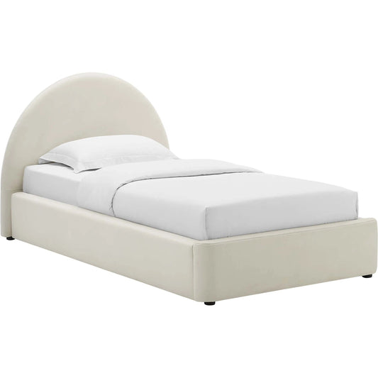 Edwards Arched Round Platform Bed by Evans & Londeen. Made from performance velvet in a unique style.