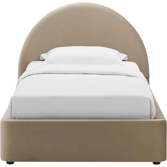 Edwards Arched Round Platform Bed by Evans & Londeen. Made from performance velvet in a unique style.