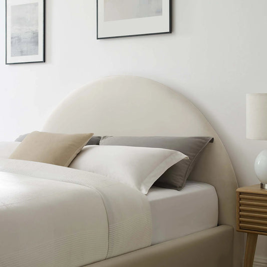 Edwards Arched Round Platform Bed by Evans & Londeen. Made from performance velvet in a unique style.