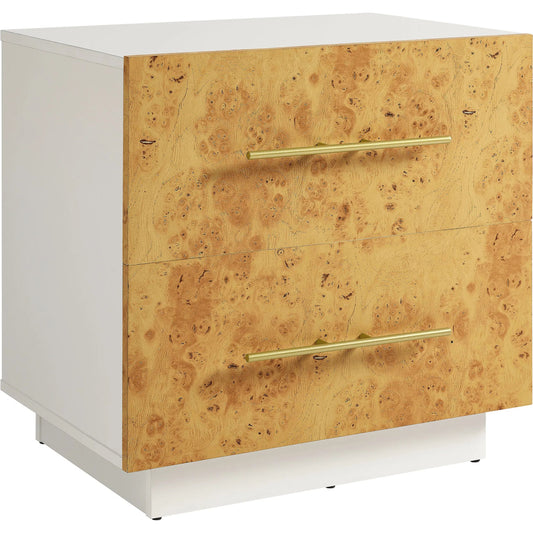 Weskan 2-Drawer Burl Wood Nightstand by Evans & Londeen in white bleached burl. Made from burl wood in a unique style.