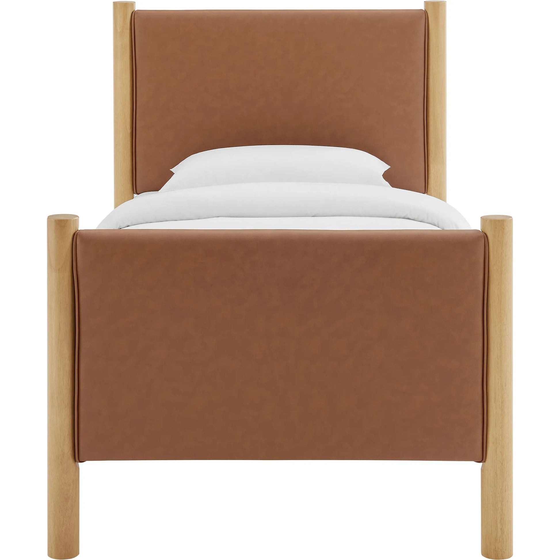 Sevier Size Vegan Platform Bed by Evans & Londeen. Made from vegan leather upholstered in a transitional style.