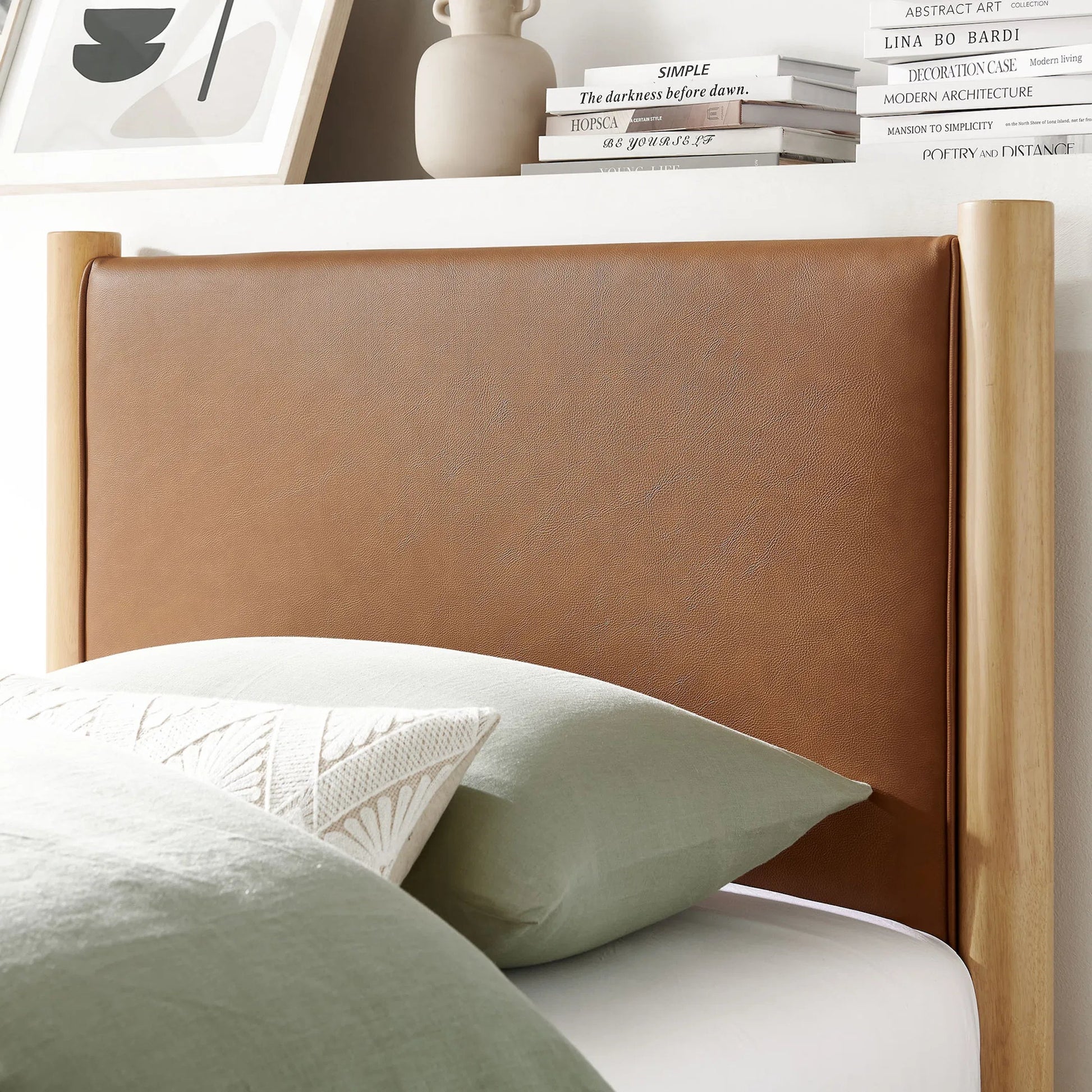 Sevier Size Vegan Platform Bed by Evans & Londeen. Made from vegan leather upholstered in a transitional style.