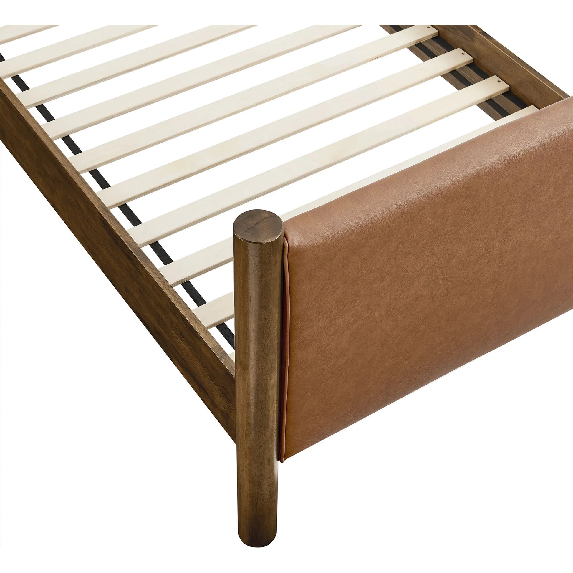 Sevier Size Vegan Platform Bed by Evans & Londeen. Made from vegan leather upholstered in a transitional style.
