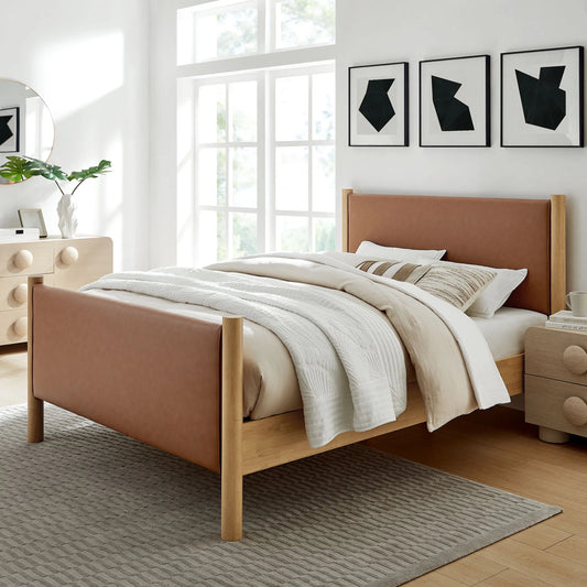 Strafford Vegan Platform Bed by Evans & Londeen. Made from vegan leather upholstered in a unique style.