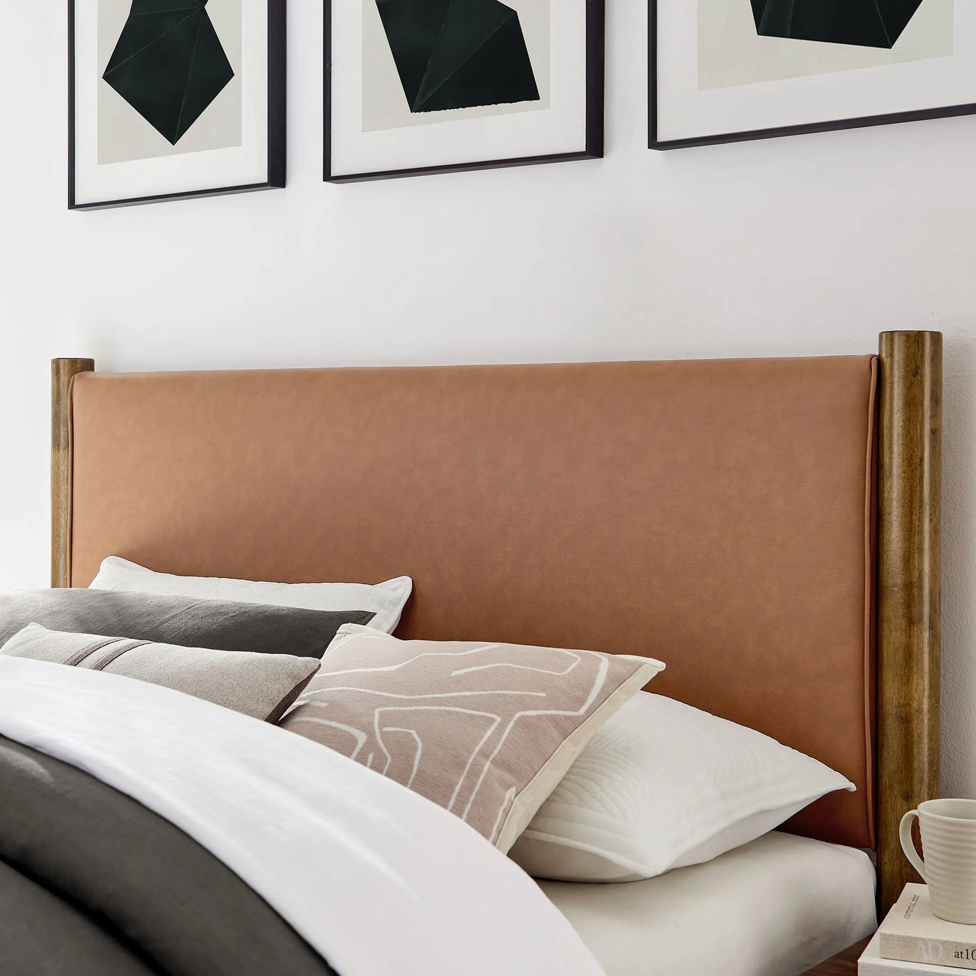 Sevier Size Vegan Platform Bed by Evans & Londeen. Made from vegan leather upholstered in a transitional style.