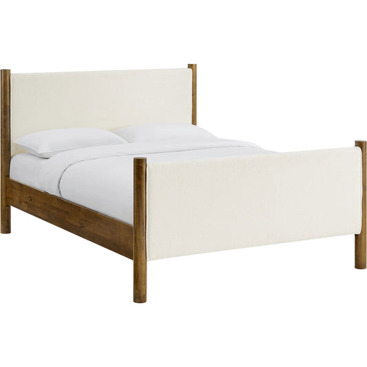 Strafford Boucle Platform Bed by Evans & Londeen. Made from boucle upholstered in a unique style.
