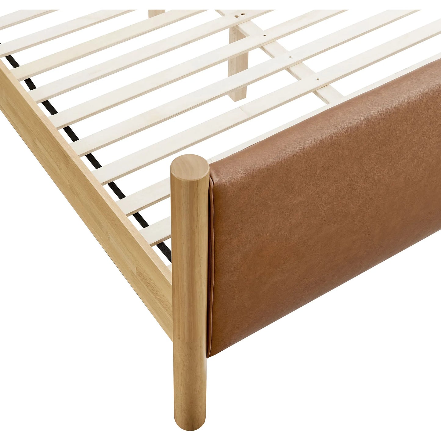 048 SI-2358716 | Closeup | Sevier Size Vegan Platform Bed by Evans & Londeen. Made from vegan leather upholstered in a transitional style.