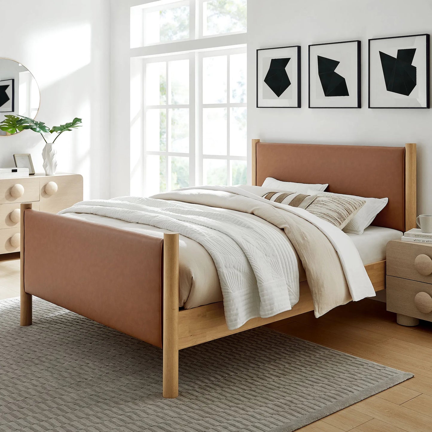 060 SI-2358716 | Lifestyle | Sevier Size Vegan Platform Bed by Evans & Londeen. Made from vegan leather upholstered in a transitional style.