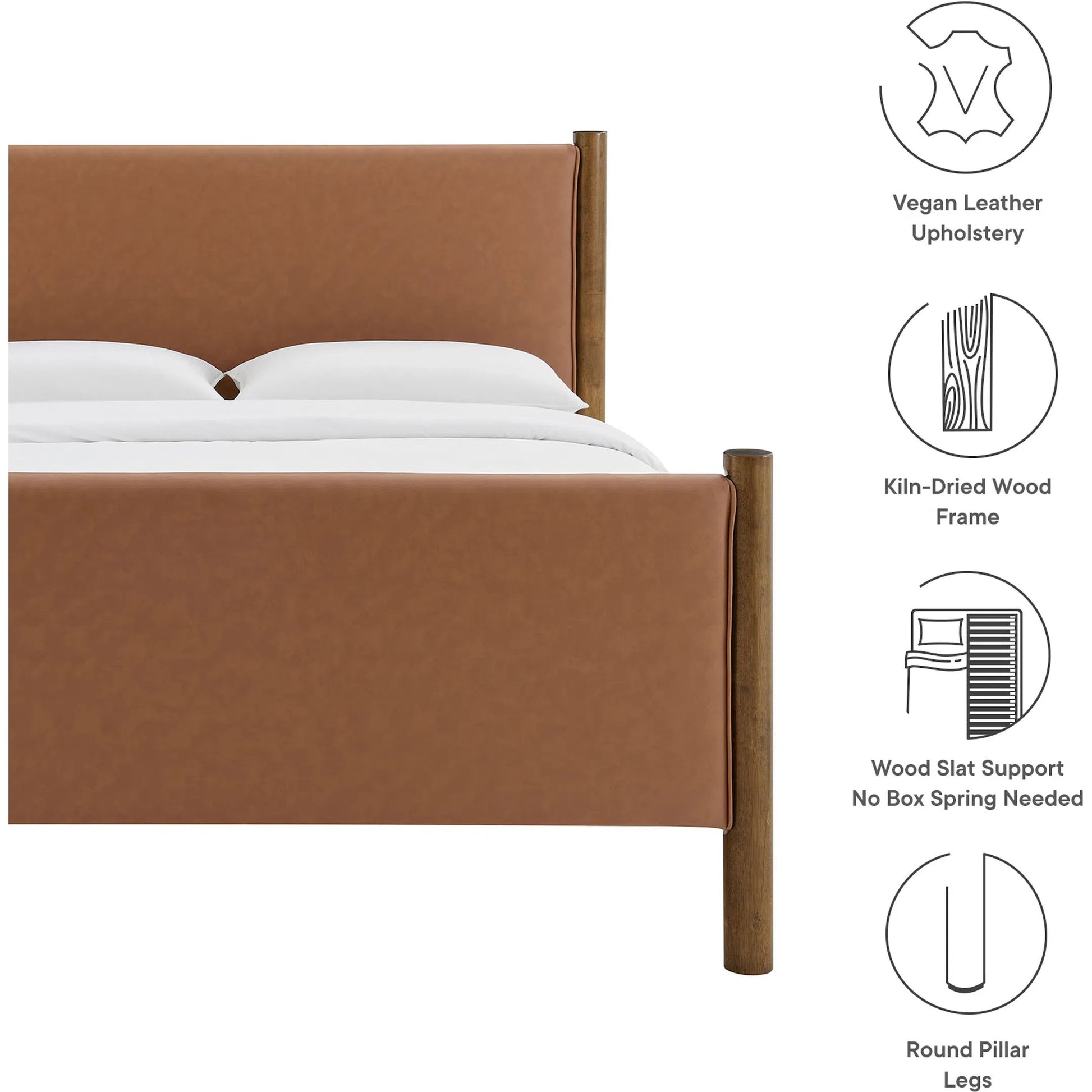 Sevier Size Vegan Platform Bed by Evans & Londeen. Made from vegan leather upholstered in a transitional style.
