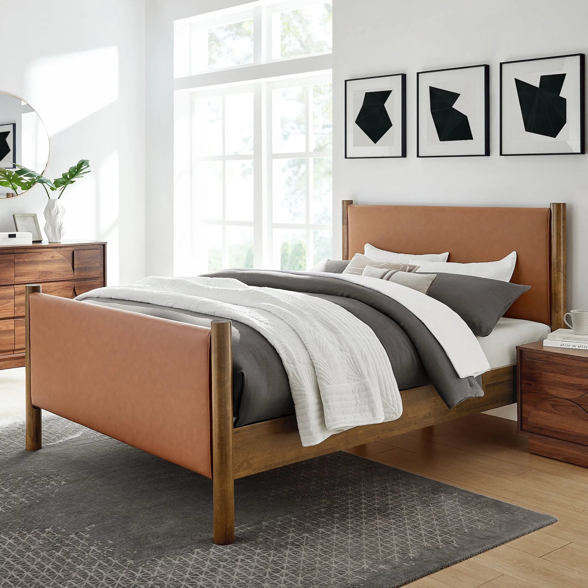 Sevier Size Vegan Platform Bed by Evans & Londeen. Made from vegan leather upholstered in a transitional style.