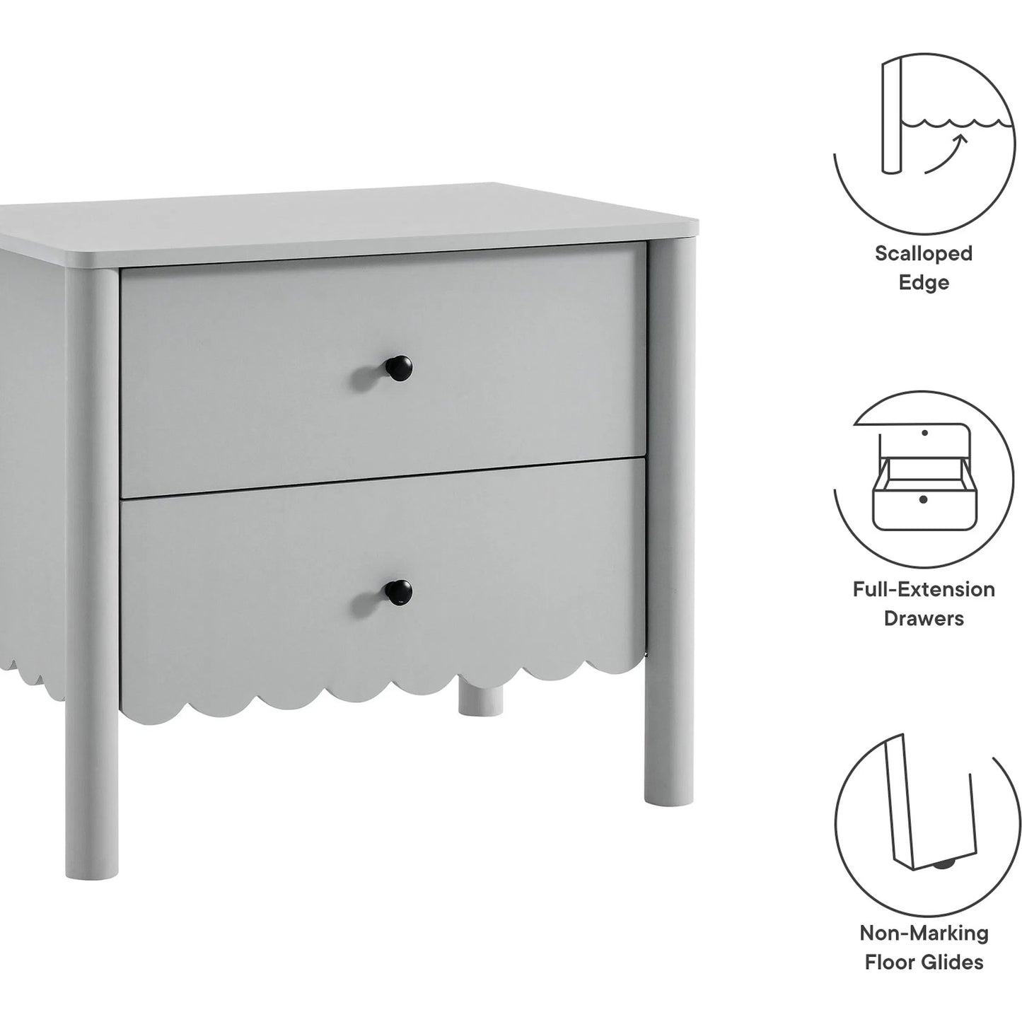 007 SI-2358745 | Closeup | Kiowa Scalloped 2-Drawer Nightstand by Evans & Londeen. Made from unique in a transitional style.