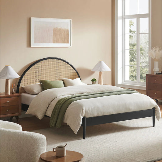Hope Arched Rattan Cane Platform Bed by Evans & Londeen. Made from rattan cane in a unique style.