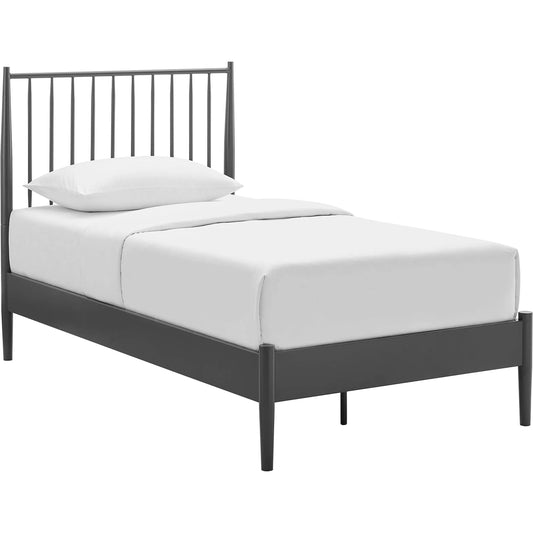 Corozal Spindle Metal Platform Bed by Evans & Londeen in charcoal. Made from metal in a modern style.