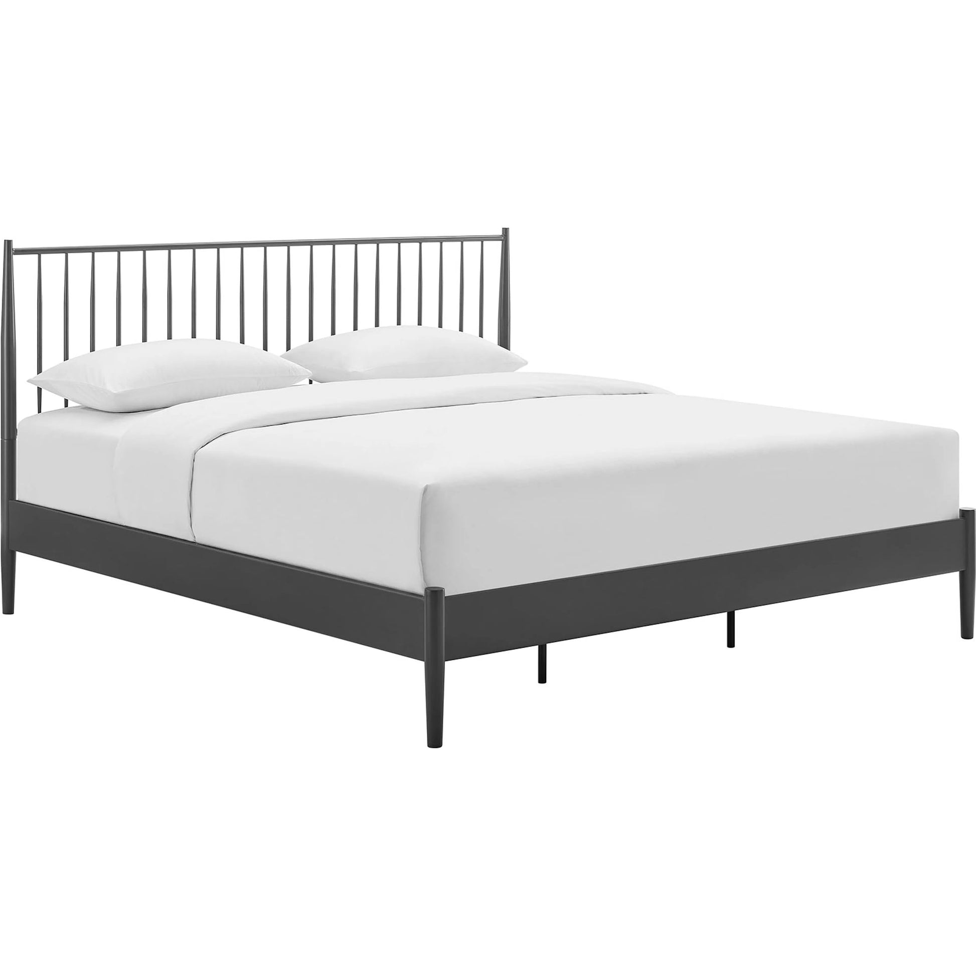 Corozal Spindle Metal Platform Bed by Evans & Londeen in charcoal. Made from metal in a modern style.