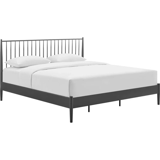 Corozal Spindle Metal Platform Bed by Evans & Londeen in charcoal. Made from metal in a modern style.