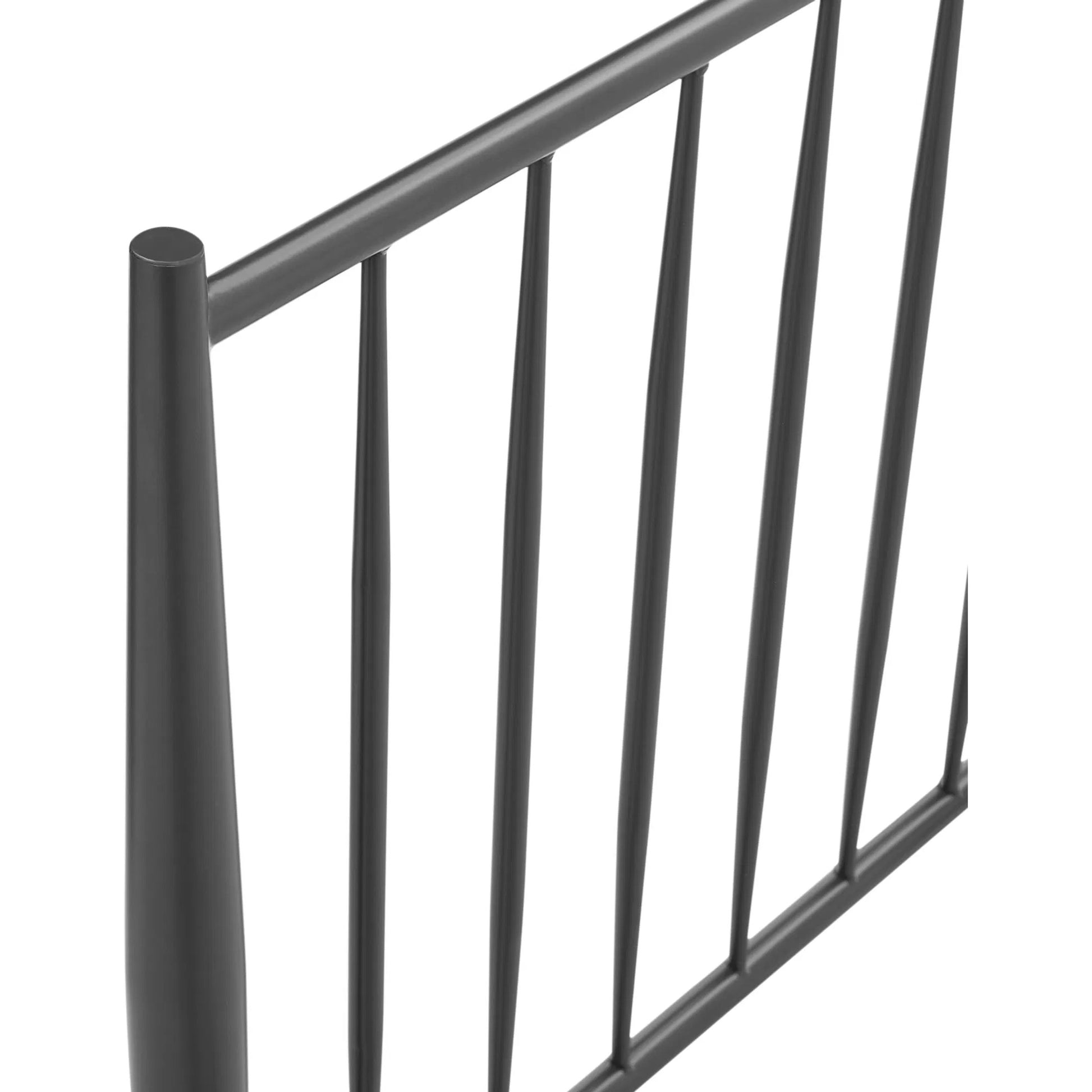 Corozal Spindle Metal Platform Bed by Evans & Londeen in charcoal. Made from metal in a modern style.