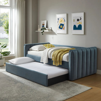 Yuma Channel Daybed With Trundle by Evans & Londeen. Made from performance velvet in a transitional style.
