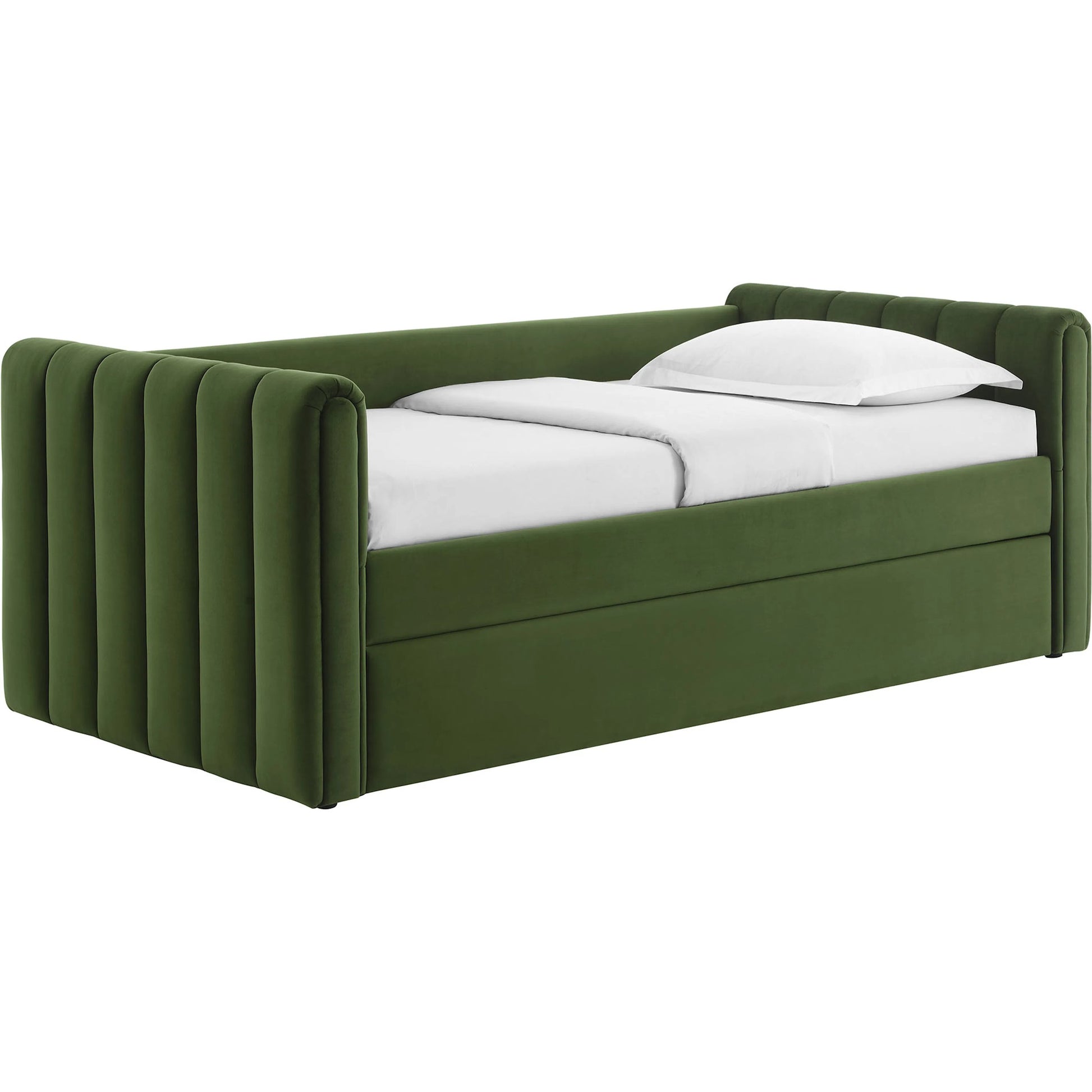 Yuma Channel Daybed With Trundle by Evans & Londeen. Made from performance velvet in a transitional style.