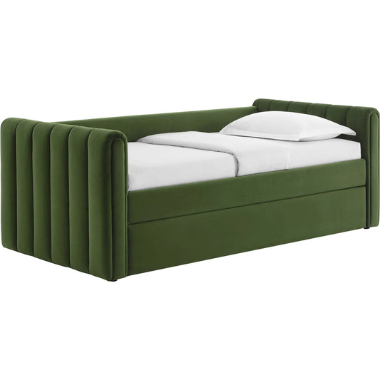 Yuma Channel Daybed With Trundle by Evans & Londeen. Made from performance velvet in a transitional style.