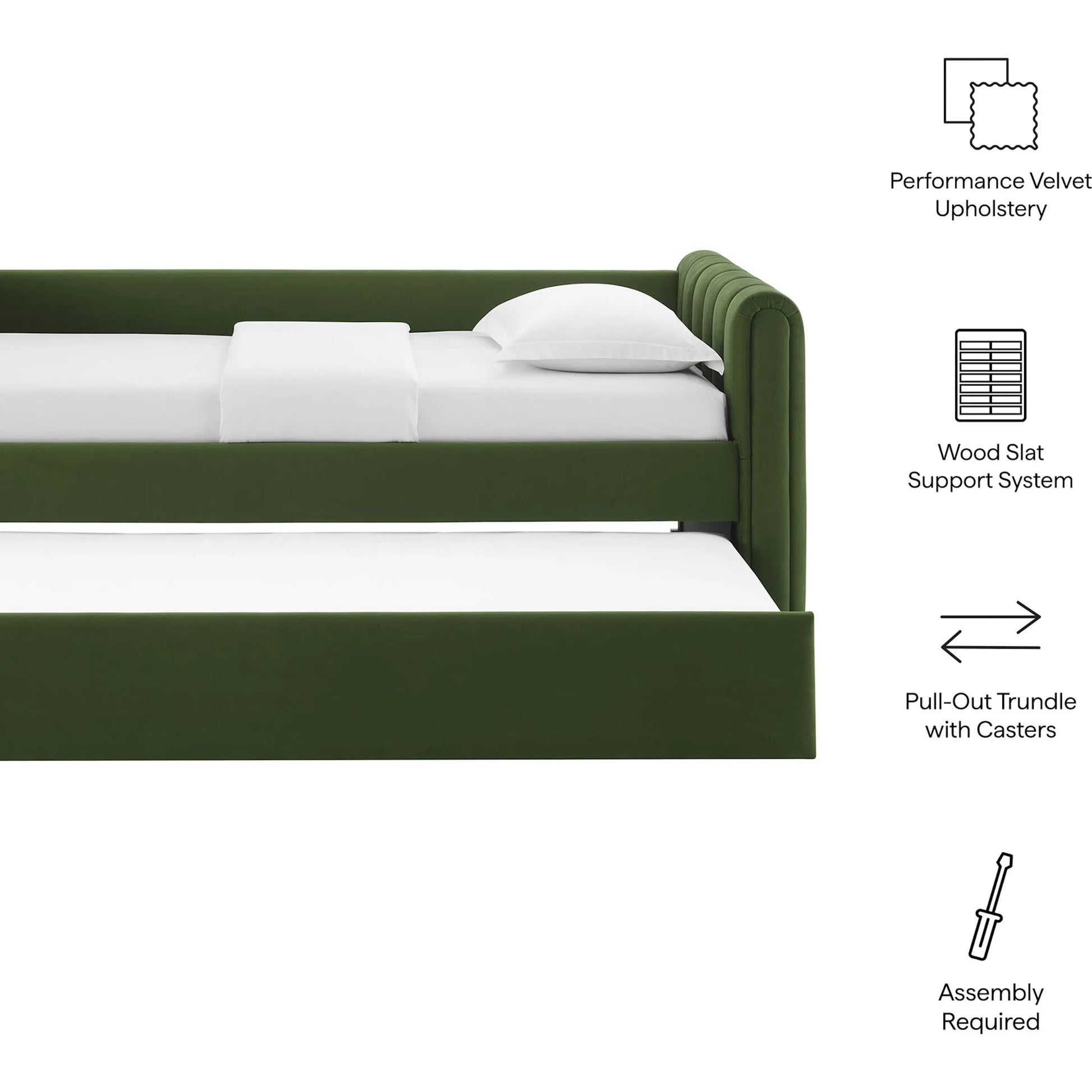 Yuma Channel Daybed With Trundle by Evans & Londeen. Made from performance velvet in a transitional style.