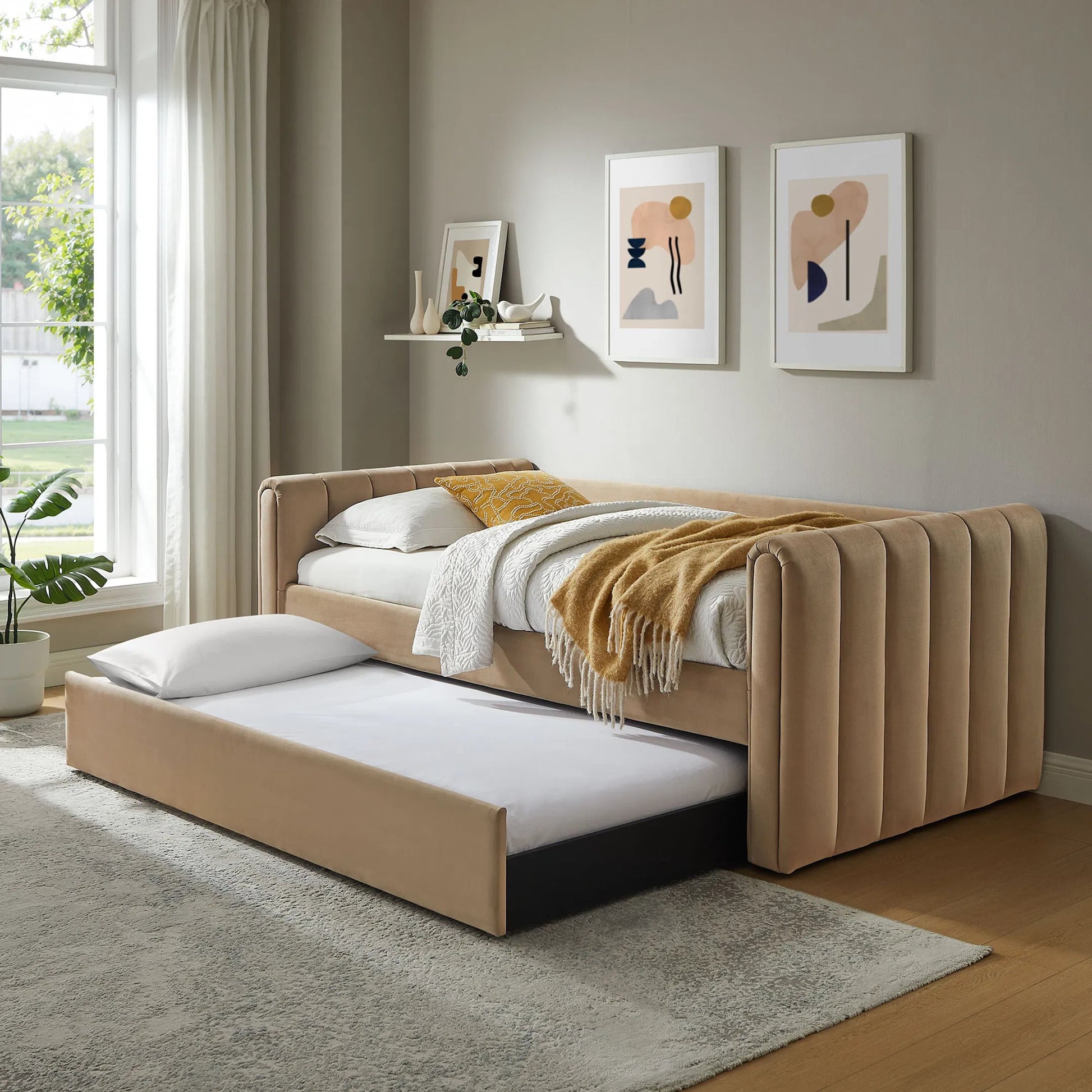 Yuma Channel Daybed With Trundle by Evans & Londeen. Made from performance velvet in a transitional style.