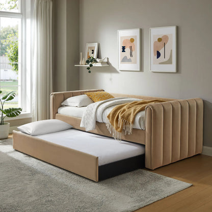Yuma Channel Daybed With Trundle by Evans & Londeen. Made from performance velvet in a transitional style.