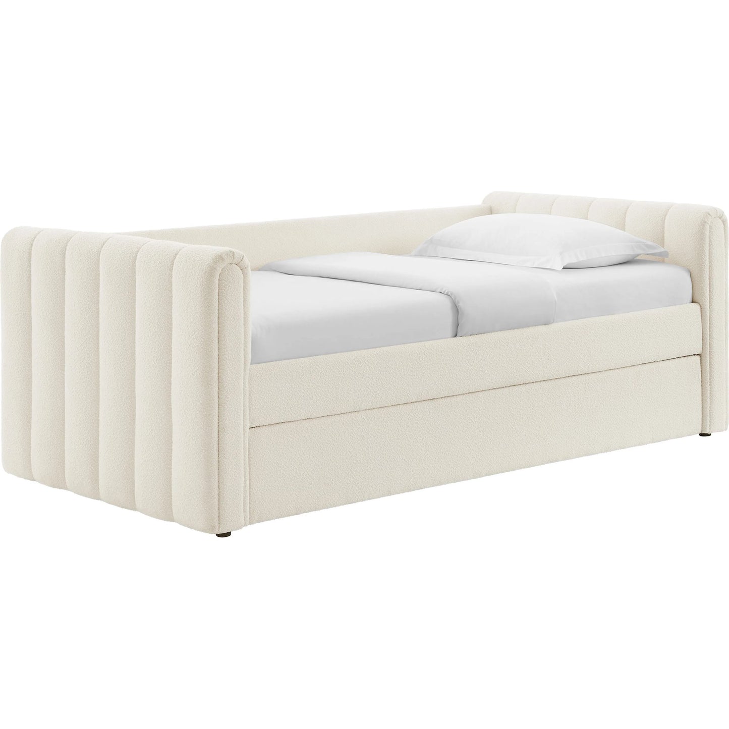 000 SI-2453636 | Primary Silo | Yuma Channel Boucle Daybed With Trundle by Evans & Londeen in cloud. Made from boucle in a transitional style.