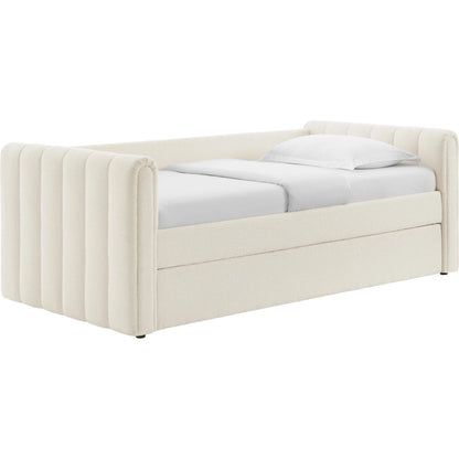 Yuma Channel Boucle Daybed With Trundle by Evans & Londeen in cloud. Made from boucle in a transitional style.