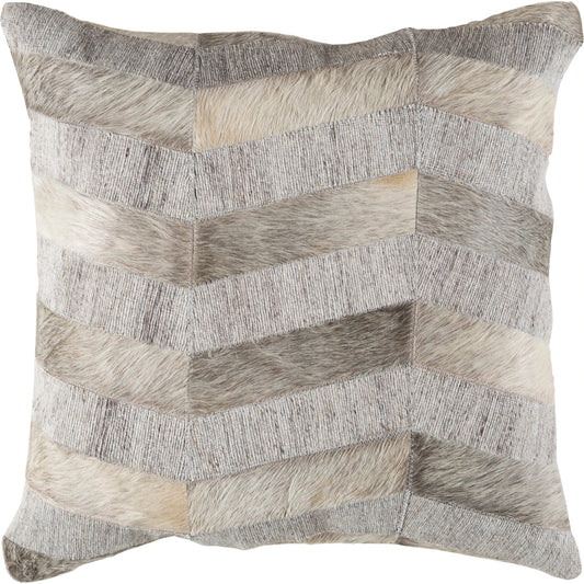 Medora Pillow - 29789 by Surya in beige, light gray, charcoal. Made from front: 60% viscose, 40% hair on hide, back: 100% cotton in a modern style.