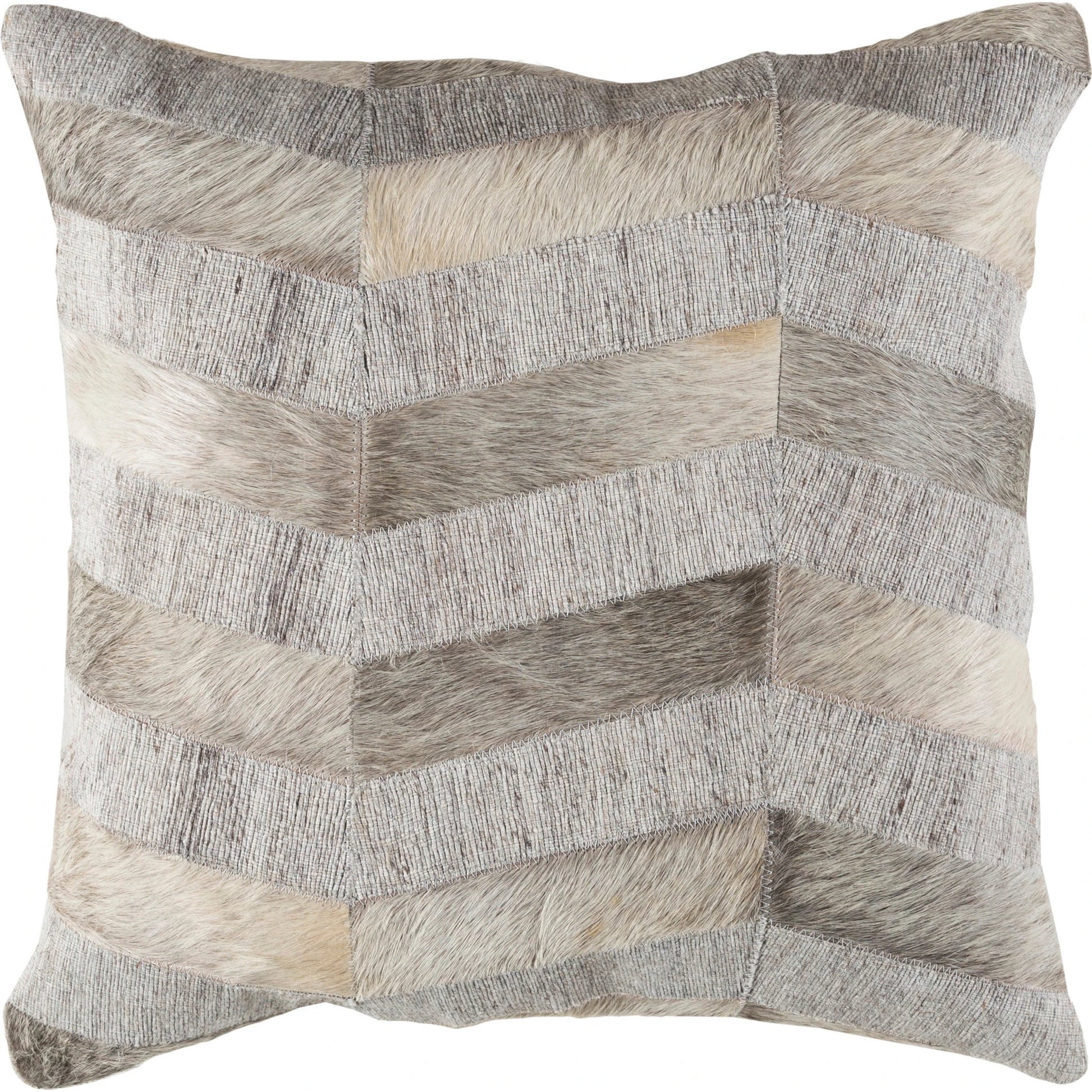 Medora Pillow - 29789 by Surya in camel, cream, light gray. Made from front: 60% viscose, 40% hair on hide, back: 100% cotton in a modern style.