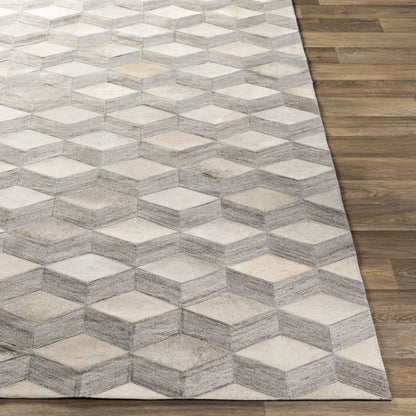 Medora Rug - 22910 by Surya in oatmeal, light gray, medium gray. Made from 65% hair on hide, 35% chenille-viscose in a unique style.