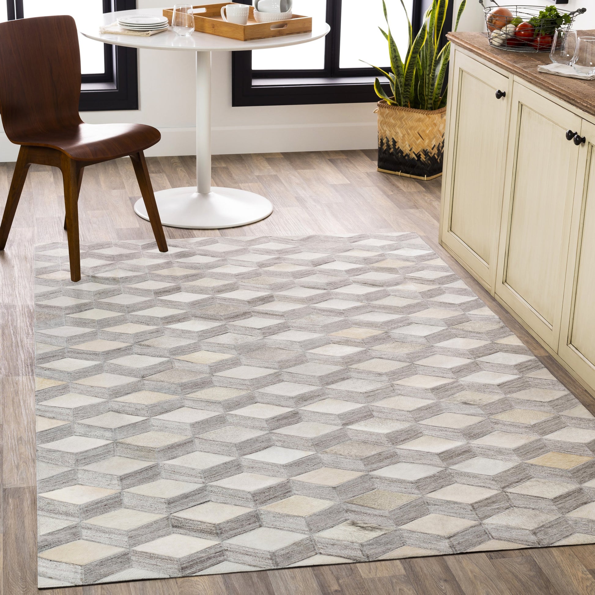 Medora Rug - 22910 by Surya in oatmeal, light gray, medium gray. Made from 65% hair on hide, 35% chenille-viscose in a unique style.