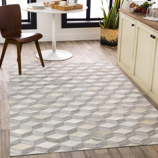 Medora Rug - 22910 by Surya in oatmeal, light gray, medium gray. Made from 65% hair on hide, 35% chenille-viscose in a unique style.