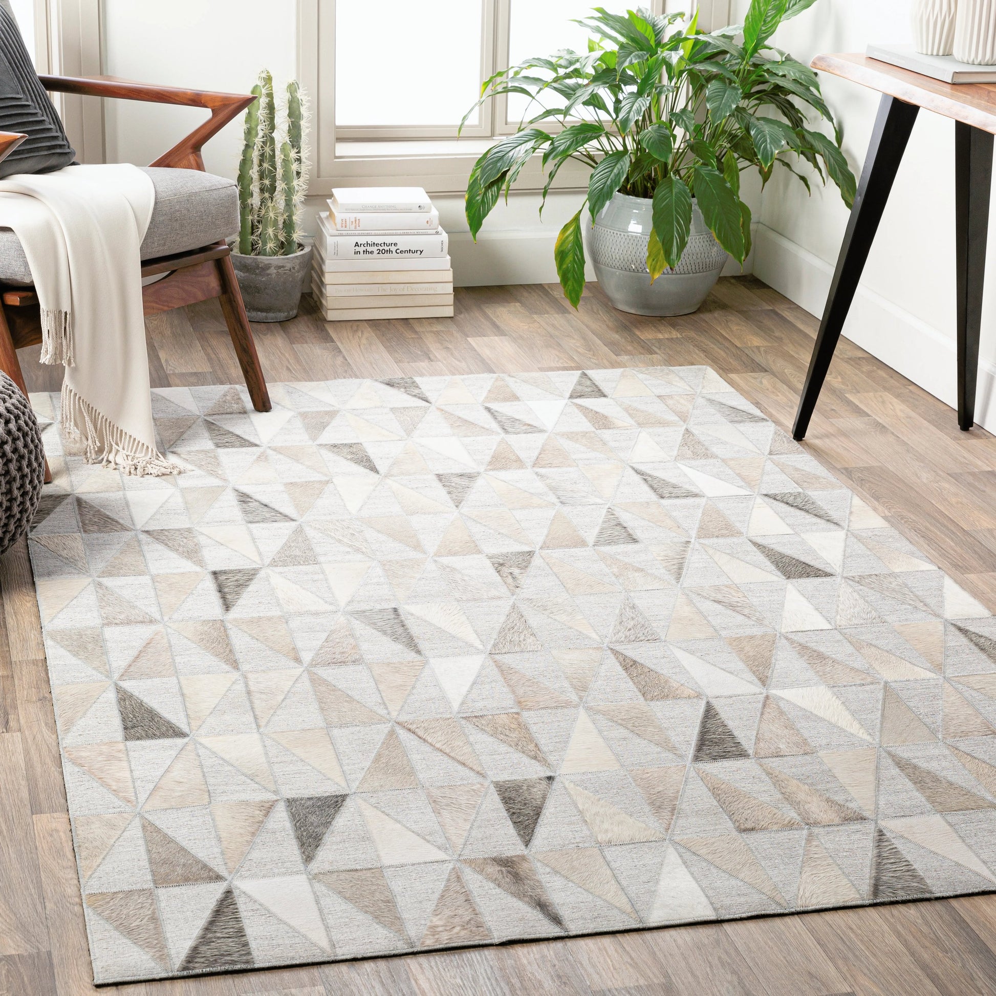 Medora Rug - 25364 by Surya in charcoal, cream, beige, light gray, medium gray. Made from 60% viscose, 40% hair on hide in a unique style.