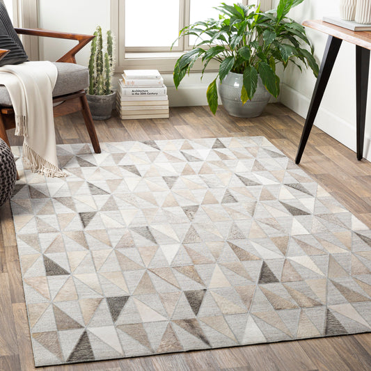 Medora Rug - 25364 by Surya in charcoal, cream, beige, light gray, medium gray. Made from 60% viscose, 40% hair on hide in a unique style.