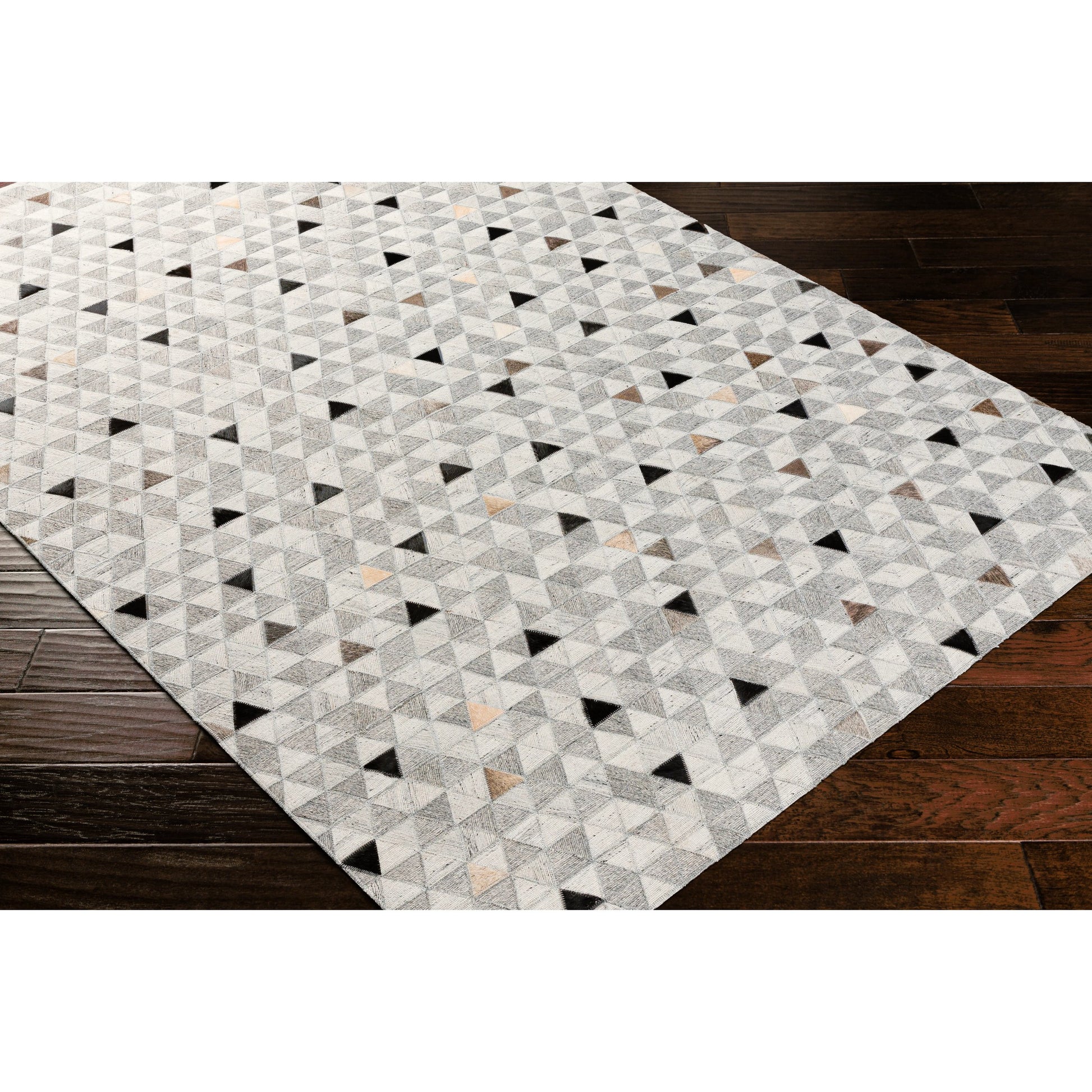Medora Rug - 30191 by Surya in gray, black, light gray, medium brown, light brown, tan. Made from 65% viscose, 35% leather in a unique style.