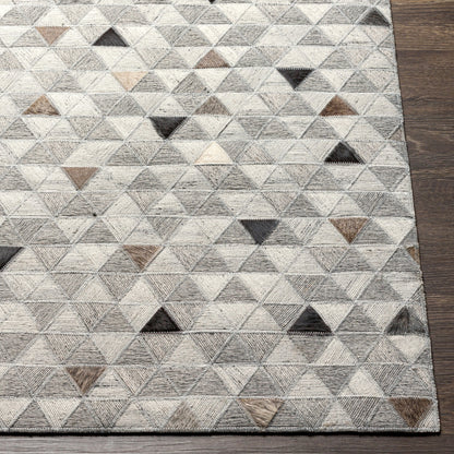 Medora Rug - 30191 by Surya in gray, black, light gray, medium brown, light brown, tan. Made from 65% viscose, 35% leather in a unique style.