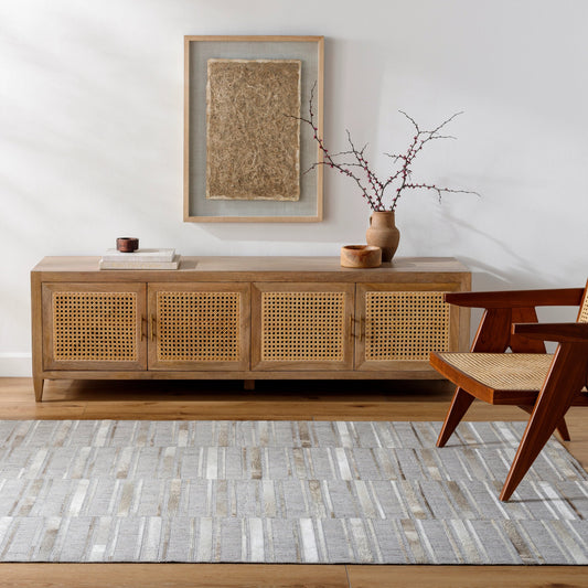 Medora Rug - 489431 by Surya in pale slate, metallic - silver, light silver. Made from face: 60% leather, 40% viscose in a unique style.