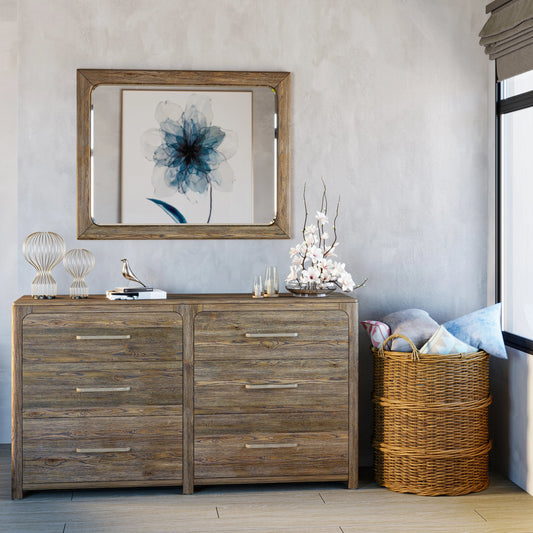 Stockyard Dresser by A.R.T. Furniture in smoked. Made from ash and poplar solids, knotty white oak veneers, metal in a modern style.