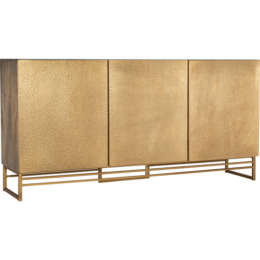 Entertainment Center by Hooker Furniture in gold. Made from mango wood with brass foil, metal in a modern style.