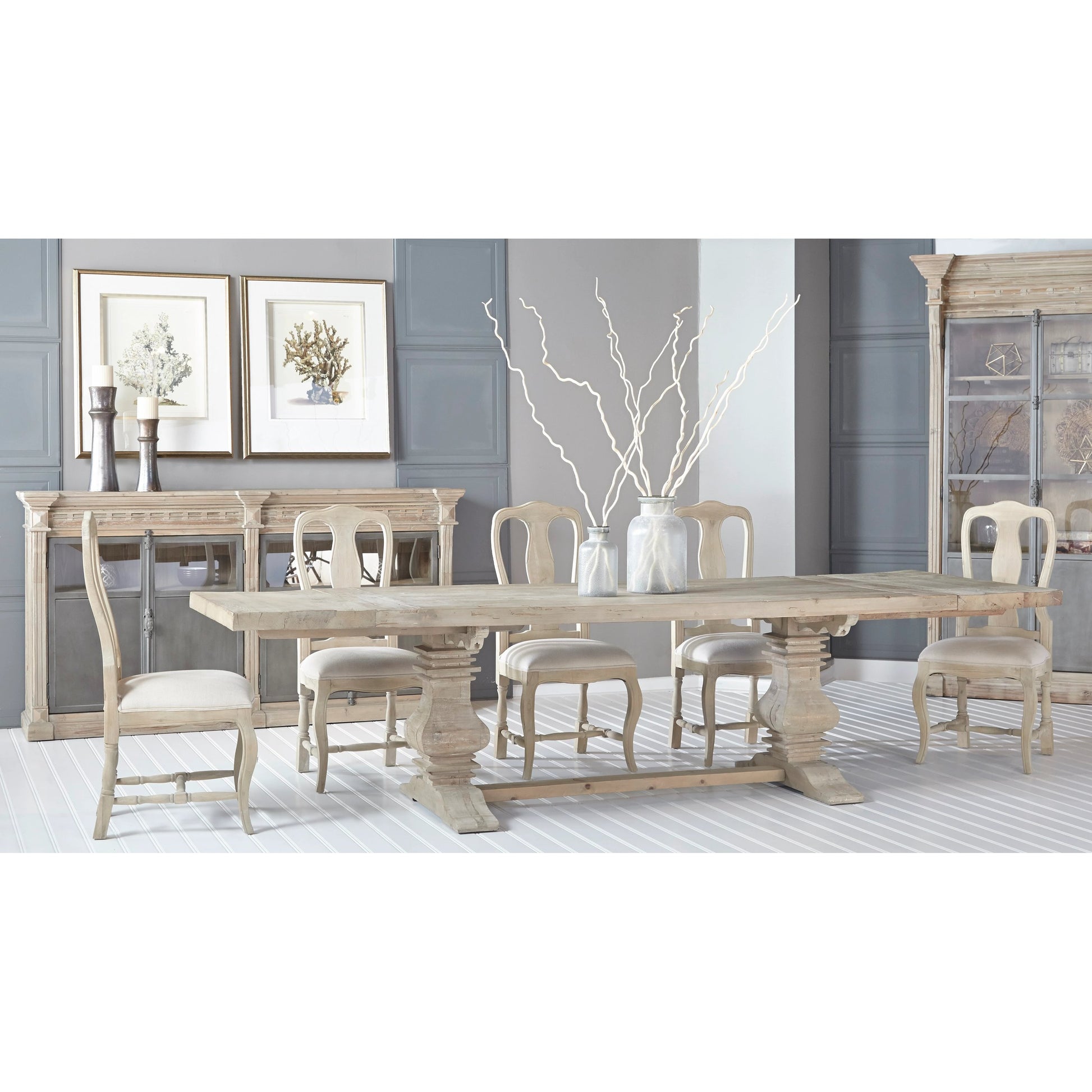 Monastery Dining Table by Essentials For Living in smoke gray pine. Made from reclaimed pine, reclaimed birch in a cottage & farmhouse style.