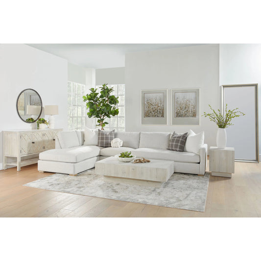 Montauk Coffee Table by Essentials For Living in white wash pine. Made from solid reclaimed pine wood in a modern style.