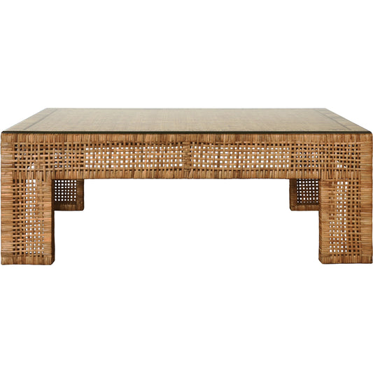 Montauk Wide Leg Rectangular Coffee Table by Worlds Away. Made from rattan in a unique style.